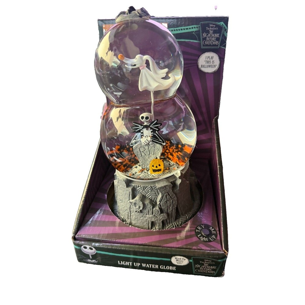 Disney Nightmare Before Christmas Jack Zero Light Up Musical Double Water Globe